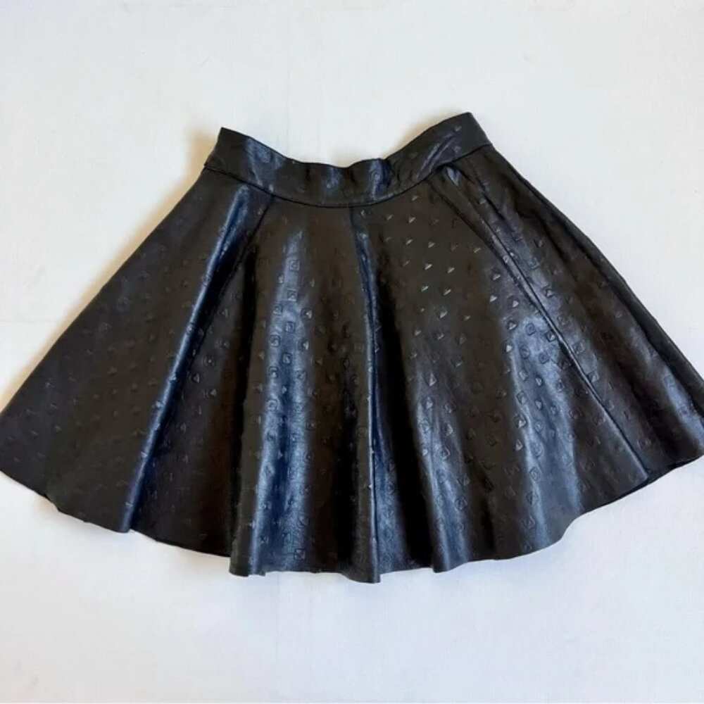 Dress The Population Lamb Leather Skirt Size Small Black Skater Made in USA S - Picture 5 of 5